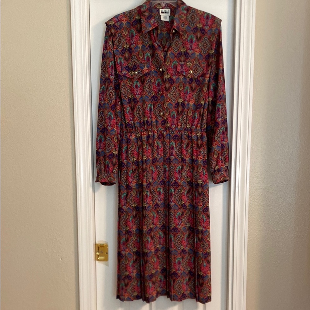 Leslie Fay multicolored Long Sleeve Notched Collar Dress